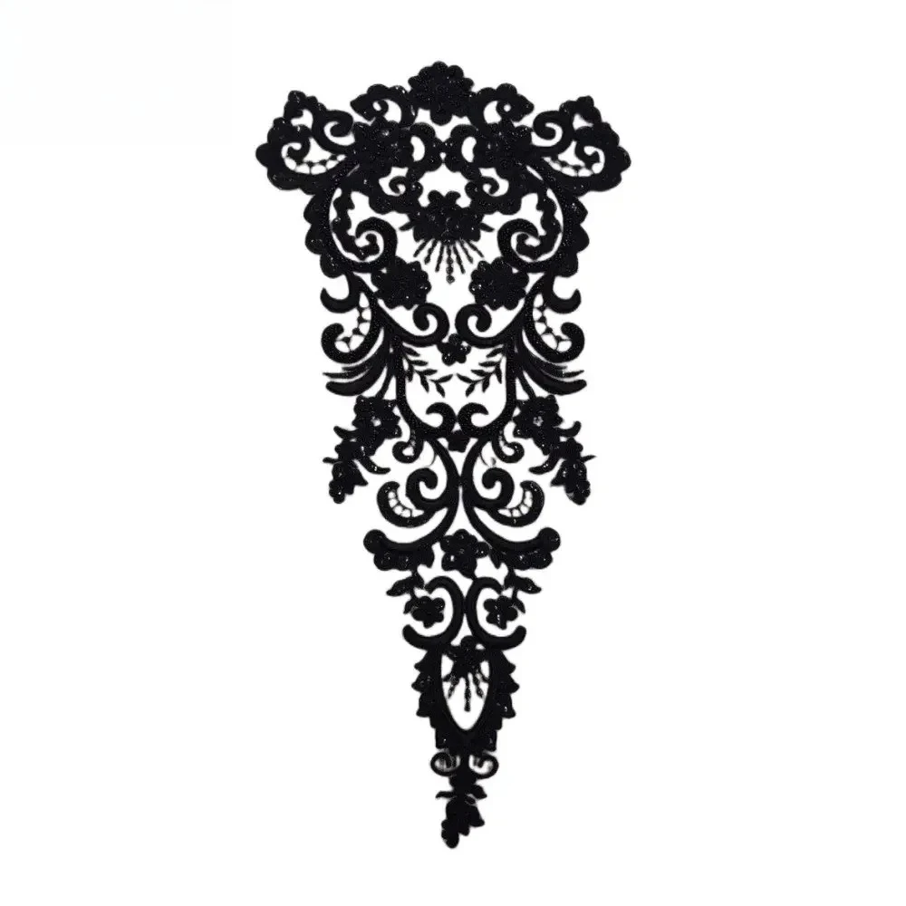 

Black Red Ivory Beaded Luxury Embroidery Lace Back Flower Stickers Wedding Dress Fashion Show Decoration Handmade