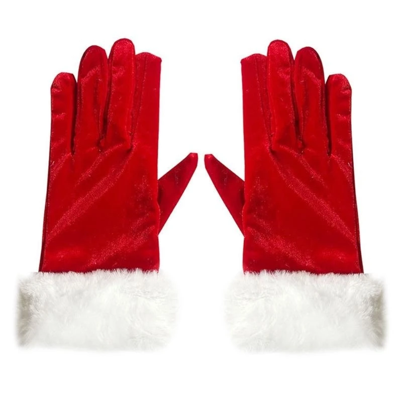 39BD Teenager-Cosplay-Weihnachtsmann-Winterhandschuhe mit LED-weißen Manschetten, warme Plüsch-Handschuhe – Detail 1