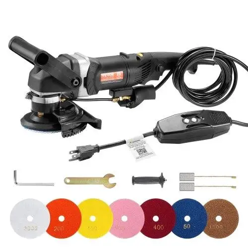 

800W Wet Stone Polisher - 4-Inch Electric Concrete Grinder with 6 Settings & 7 Pads