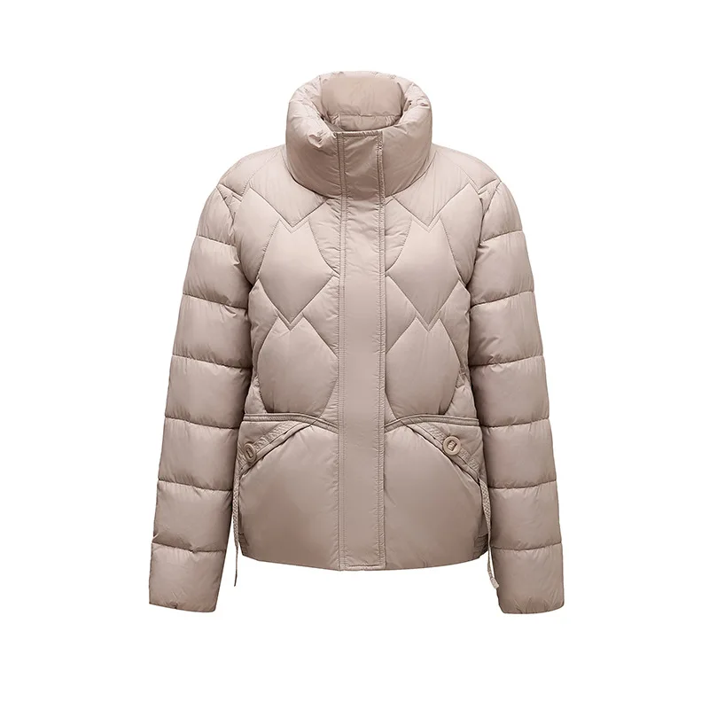 Quilted Down Jacket Zippers Women Short Padded Jacket Stand Warm Trendy Coat Monochromatic Loose Elegant Winter New Fashion 2024