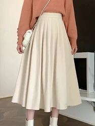 Women's Vintage Pleated Skirt High Waist Korean Fashion College Long Goth Skirt Ladies Autumn Casual A line Girls Y2K Skirt