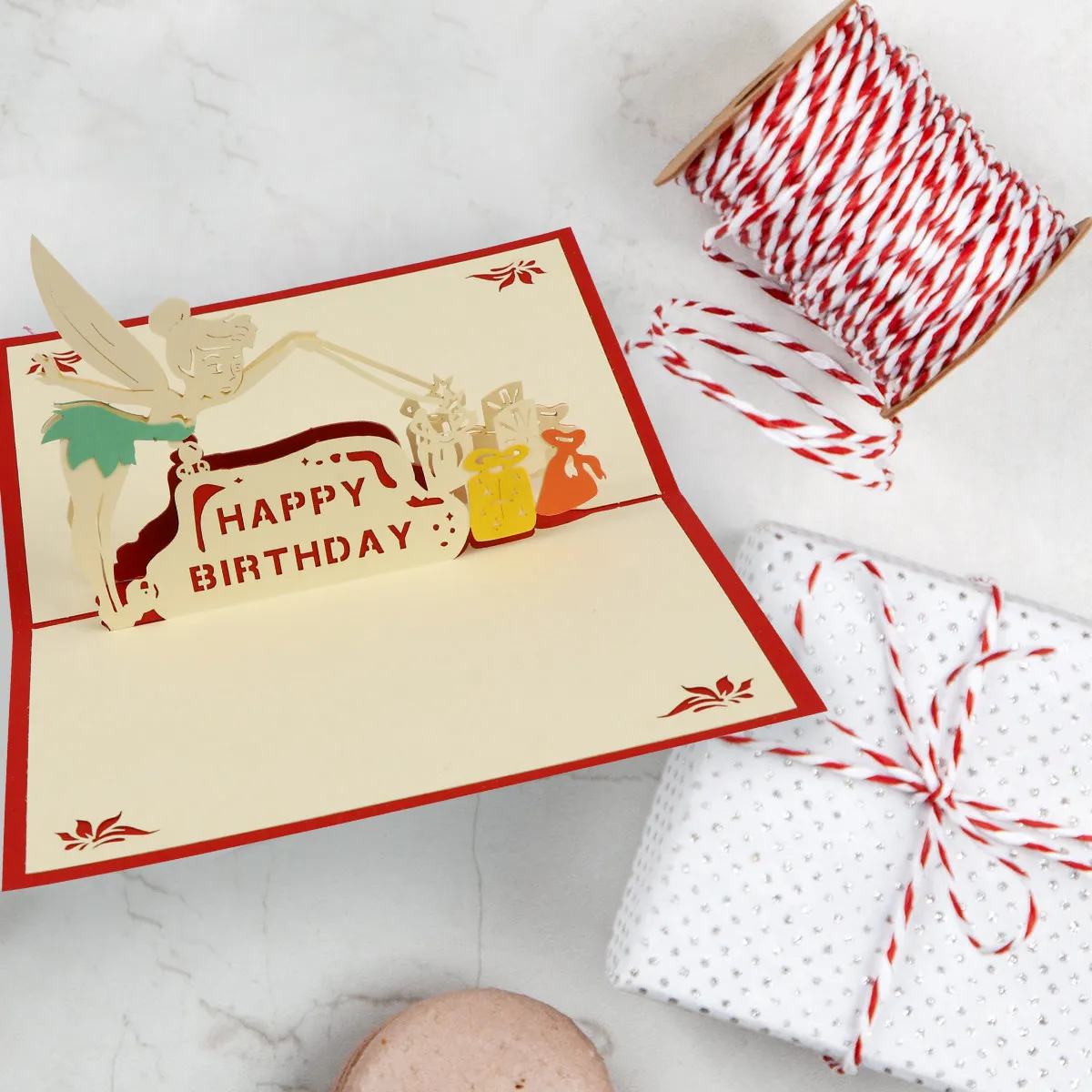 

Набор из 3 3D-открыток с пожеланиями на день рождения, красный узор с феями, креативный дизайн, ручная работа, поздравительные открытки на день рождения