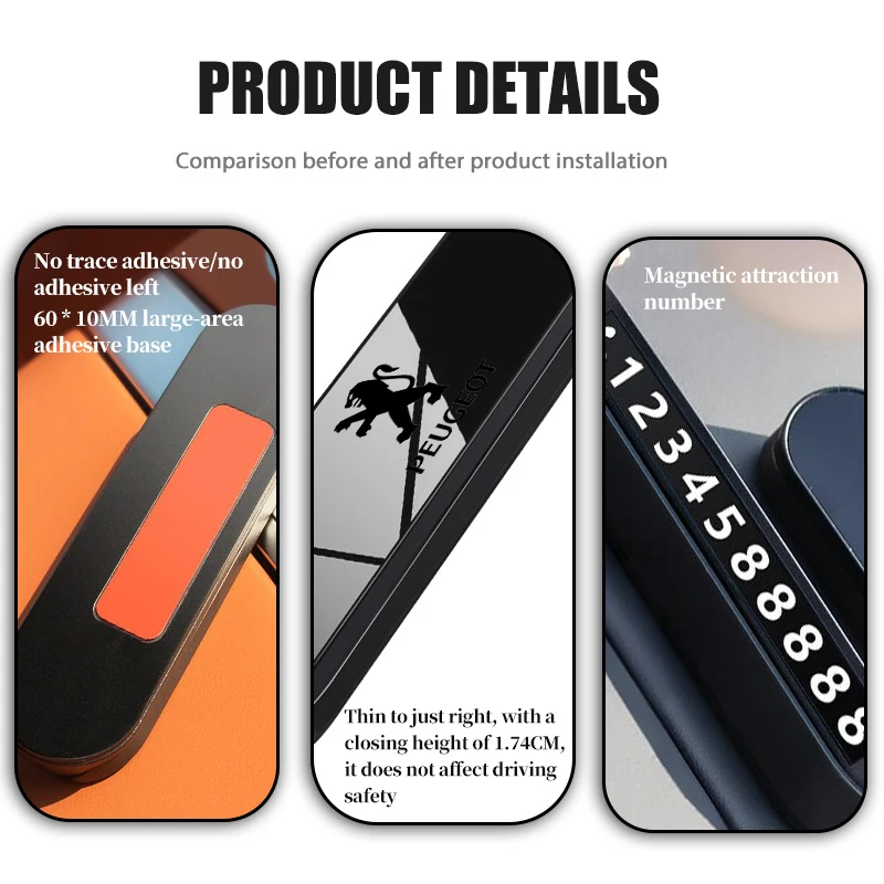 Universal Car Temporary Mirror Parking Phone Number Plate For Peugeot 208 407 508 5008 106 107 205 307 308 206 207 4008 301 - view 4