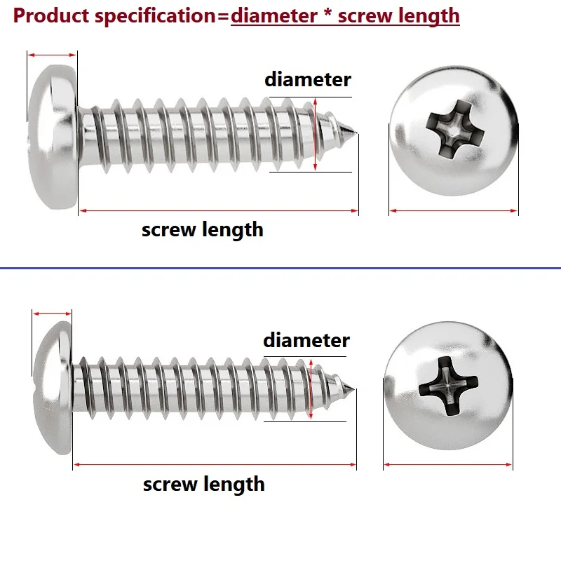 M3 M4 M5 M6 TA2 Pure Titanium Cross Pan Round Head Self Tapping Screws Mushroom Head Wood Screw Length 6~30mm
