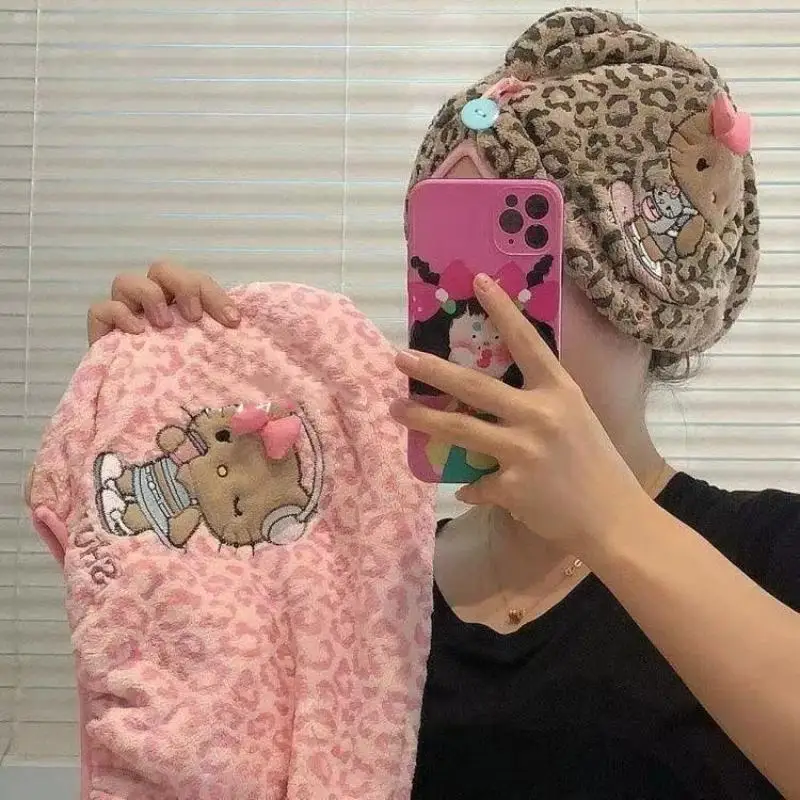 

HelloKitty Dry Hair Hat Super Absorbent Soft Bathroom Women Head Towels Girls Cute Hair Towel Hair Dry Wrap Bonnets
