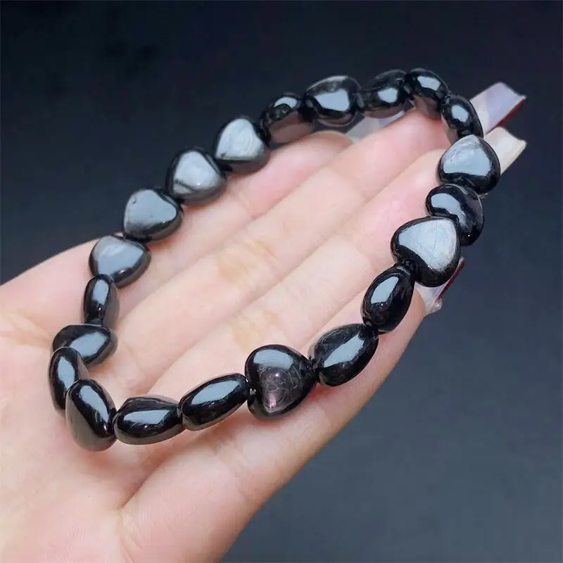 Natural Hypersthene Heart Bracelet Crystal Gemstone Fashion Healing Reiki Yoga Energy Holiday Gift1pcs