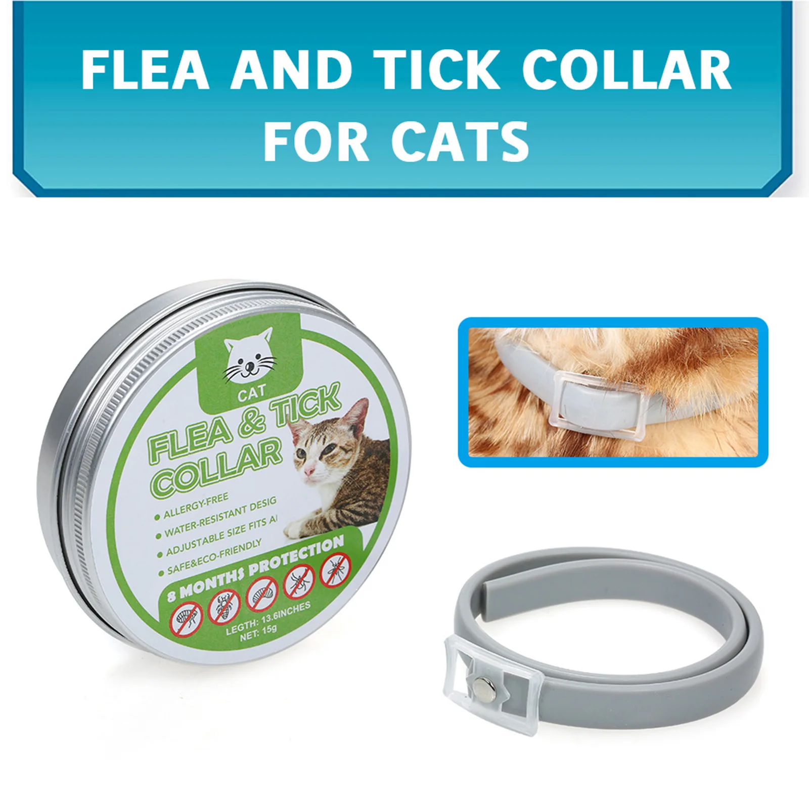 Cats Flea and Tick Collar Treatment Prevention Natural Essential Oil Adjustable Waterproof 8 Months Protection