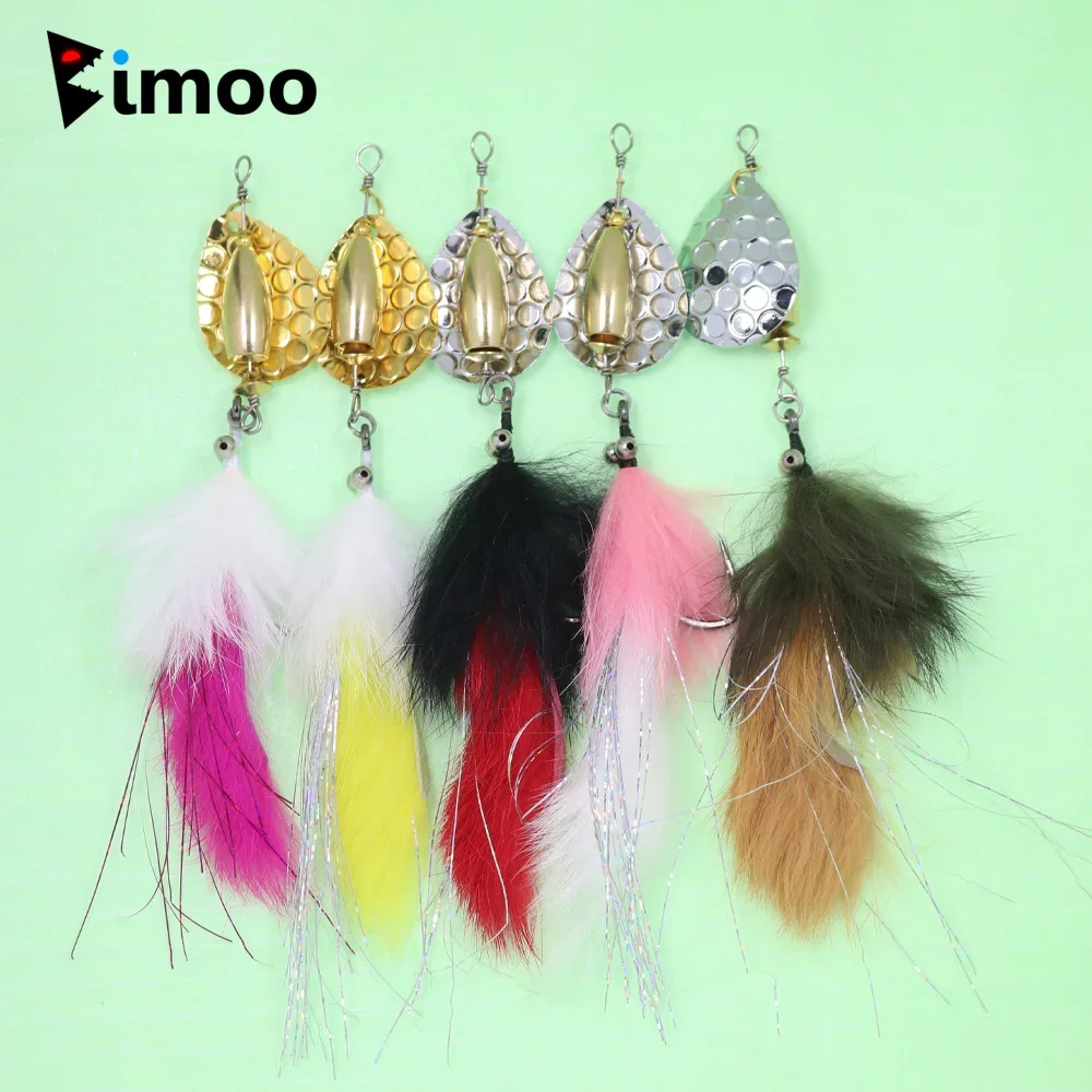 Bimoo 1pc/5pcs Hare Zonker Streamer W/Brass Sinker Spoon Lure Bait Set Decoy Bait Sequins Stinger Fishhook Spinner Fishing Lure