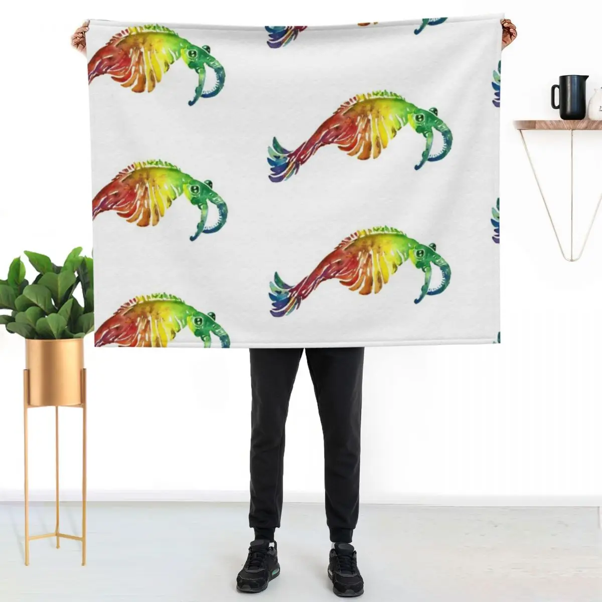 Watercolor Fossil Anomalocaris in Rainbow Throw Blanket For Baby Soft Big blankets ands Soft Plush Plaid Large Polar Blankets
