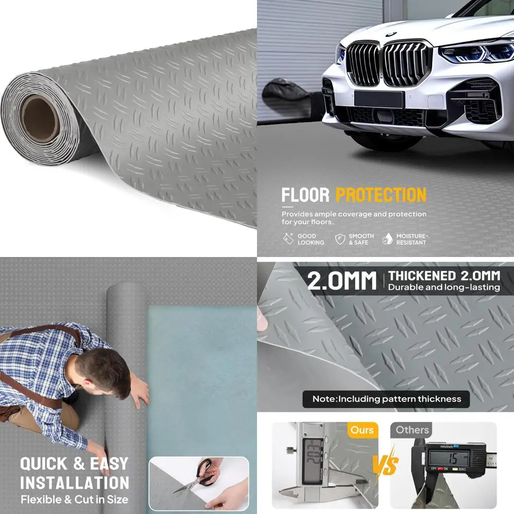 

Thickened Diamond Plate PVC Garage Floor Mats, 7.5 x 20 Feet, Ideal for Under Car and Car Parking Areas