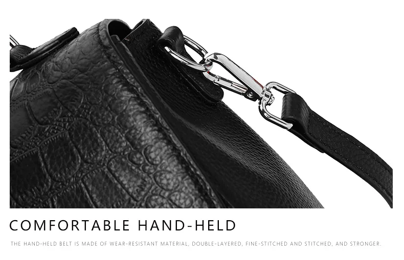 Damenhandtasche aus echtem Rindsleder, Schwarz, Einzelschulter- und Umhängetasche mit Schultergurt, Messenger-Tasche mit Steinmuster – Detail 12