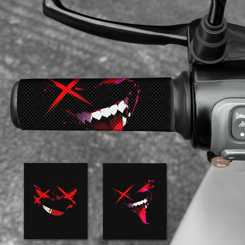 2PCS Demon Face Motorcycle Grip Stickers Diamond Pattern Waterproof Anti-Slip Decals for Modification E-Bike Bicycle Scooter