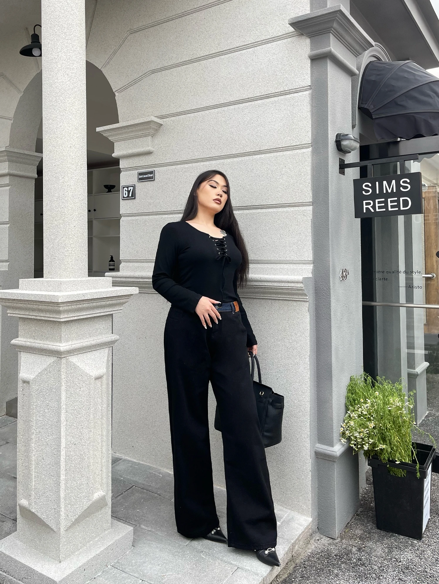 

High Waist Straight Leg Jeans Women's plus Size High Street Sle Bootcut Pants Slimming Bla Long Trousers