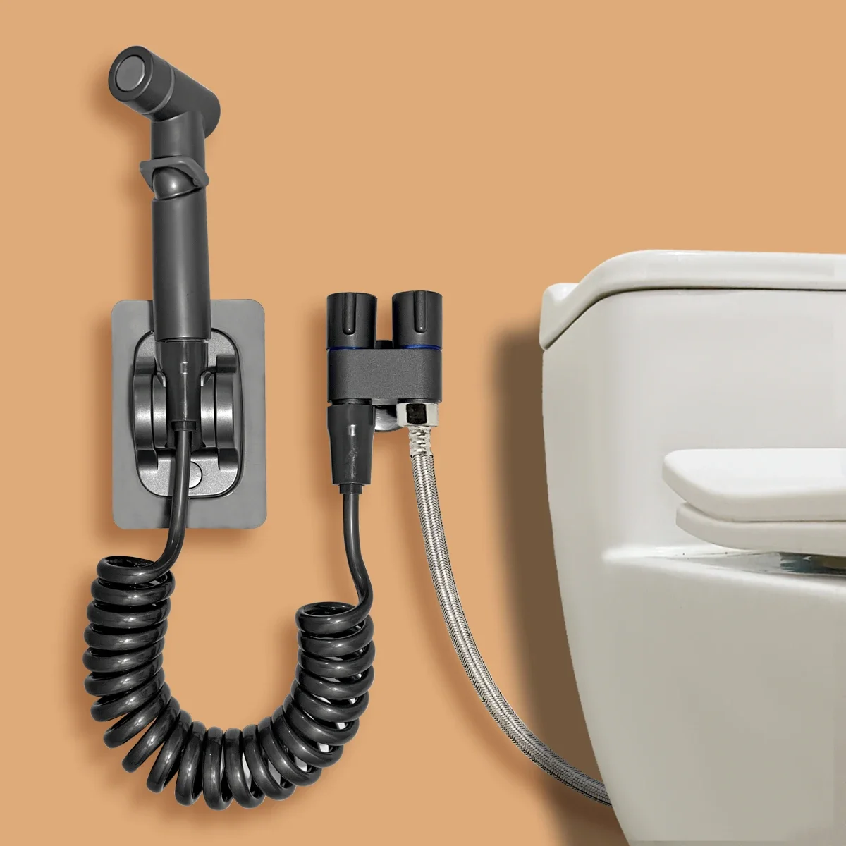  304 Stainless Steel Toilet Sprayer Wall Mounted Dual Outlet Angle Valve Handheld High Pressure Sprayer Gun Toilet Accessories 