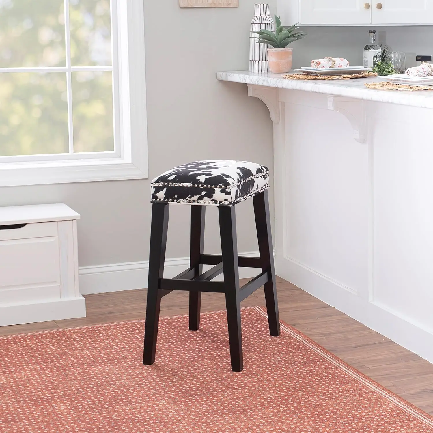 Harlow Black Cow Print Backless Barstool By