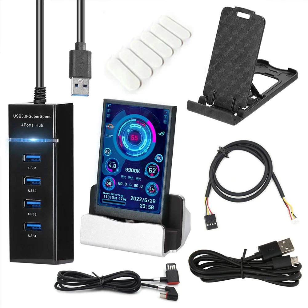 

Двойной USB Type-C компьютерный монитор отображение даты процессор GPU RAM HDD DIY компьютерный монитор дисплей 360 вращения 3,5 дюймов IPS для Windows