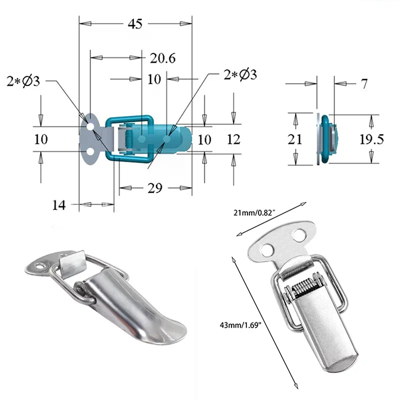 4pcs Vintage Duck-mouth Buckle Mini Lock Chest Box Gift Suitcase Case Buckles Toggle Hasp Latch Catch Clamp Stainless Steel