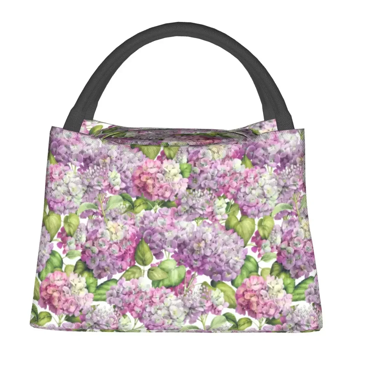 

Hydrangea Floral Lunch Bag Pink Print Fun Lunch Box School Portable Zip Cooler Bag Waterproof Custom Thermal Lunch Bags