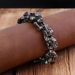 Creative Retro Leopard Bracelet Men's Boys Stainless Steel Skull Domineering Bracelet Biker Amulet Jewelry Gifts Wholesale