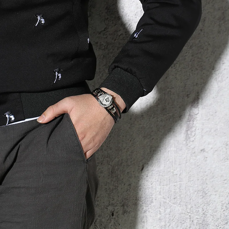 Vnox Vintage Scorpion Charm Bracelets for Men Layered Leather Bangle Gents Male Casual Jewelry