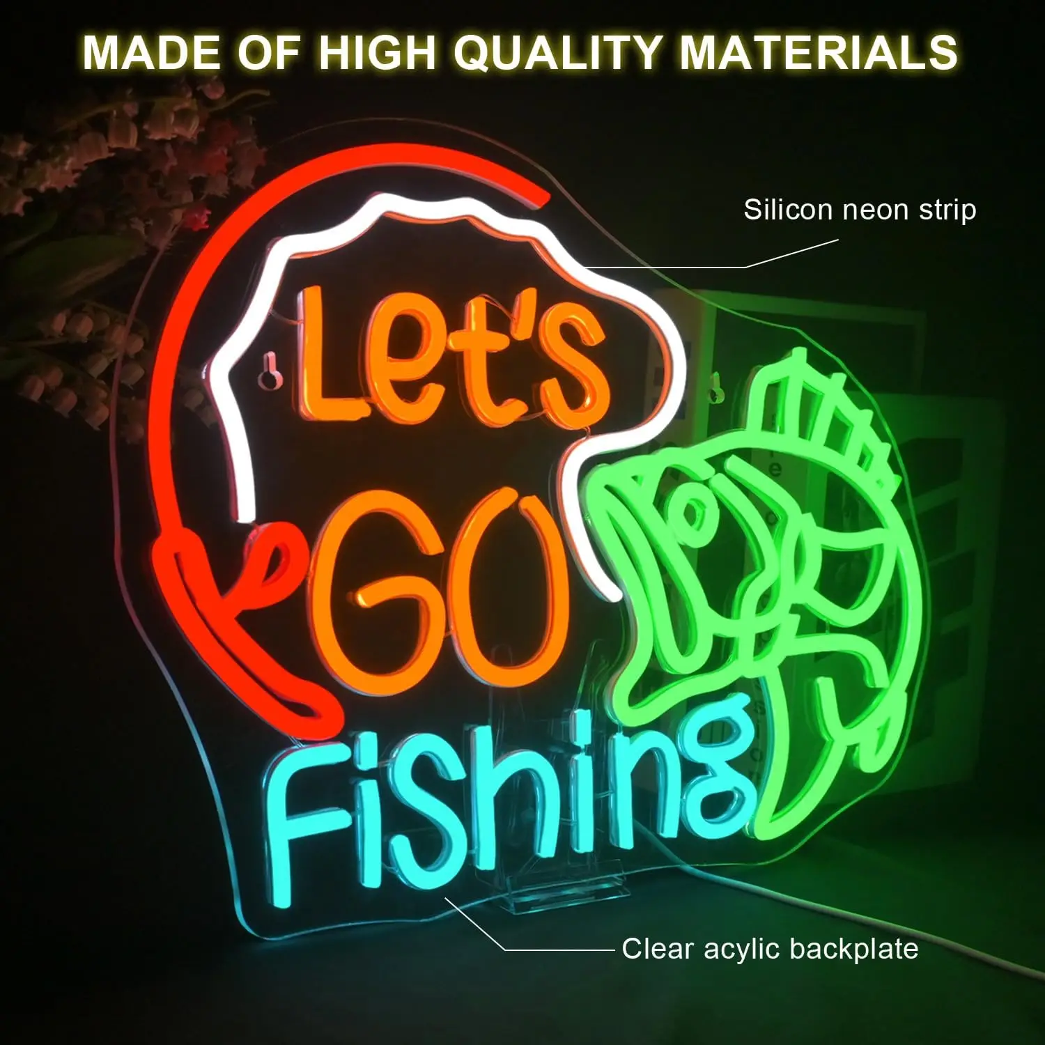Lucunstar دعونا نذهب الصيد النيون جدار ديكور LED عكس الضوء ضوء النيون لصيد الأسماك نادي ديكور المنزل هدية حصرية للصيادين