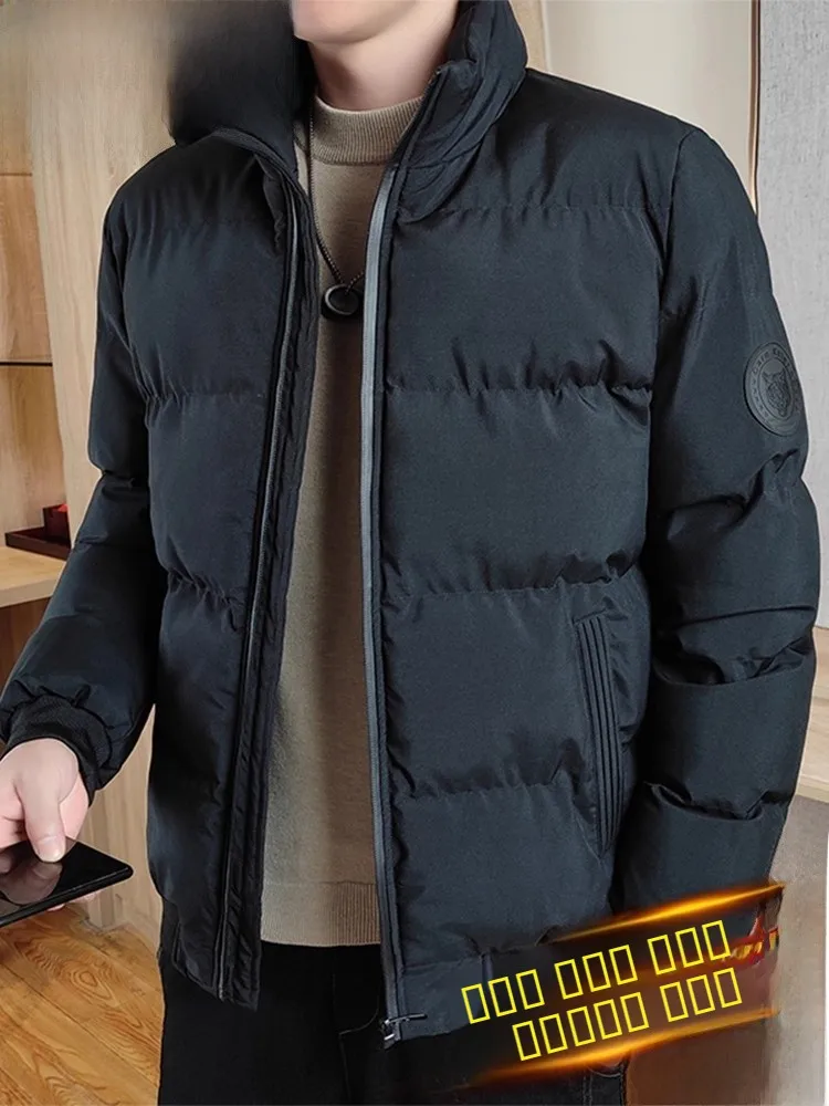 

Men's Winter Thiened down Cotton Jaet Casual Collar Coat Windproof Stand Fit Long Sve Zipper Closure Color