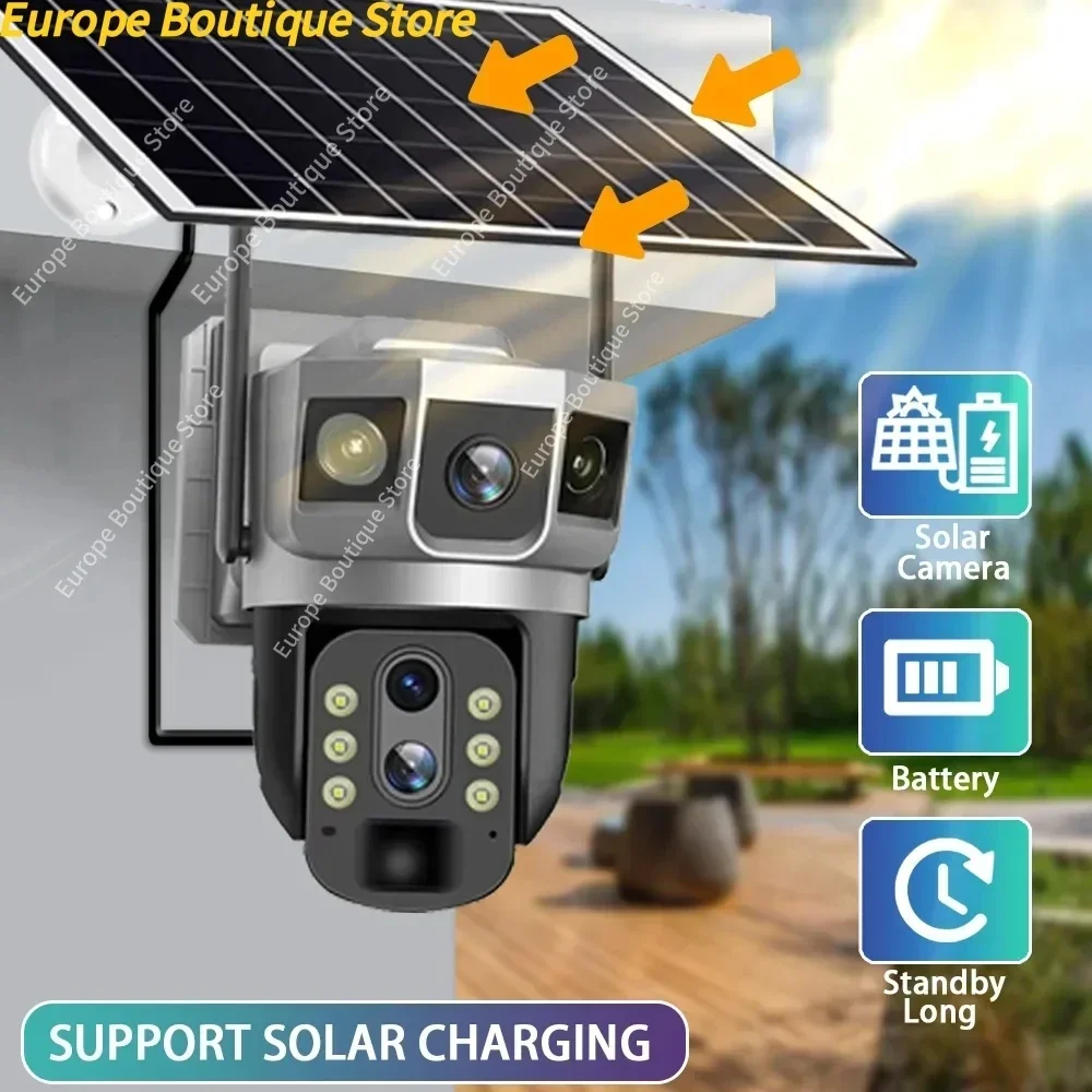 3 عدسة 10X التكبير تعمل بالطاقة الشمسية كاميرا تلفزيونات الدوائر المغلقة Vigilancia Wifi في الهواء الطلق حماية أمن الوطن الذكي كاميرات مراقبة الفيديو IP