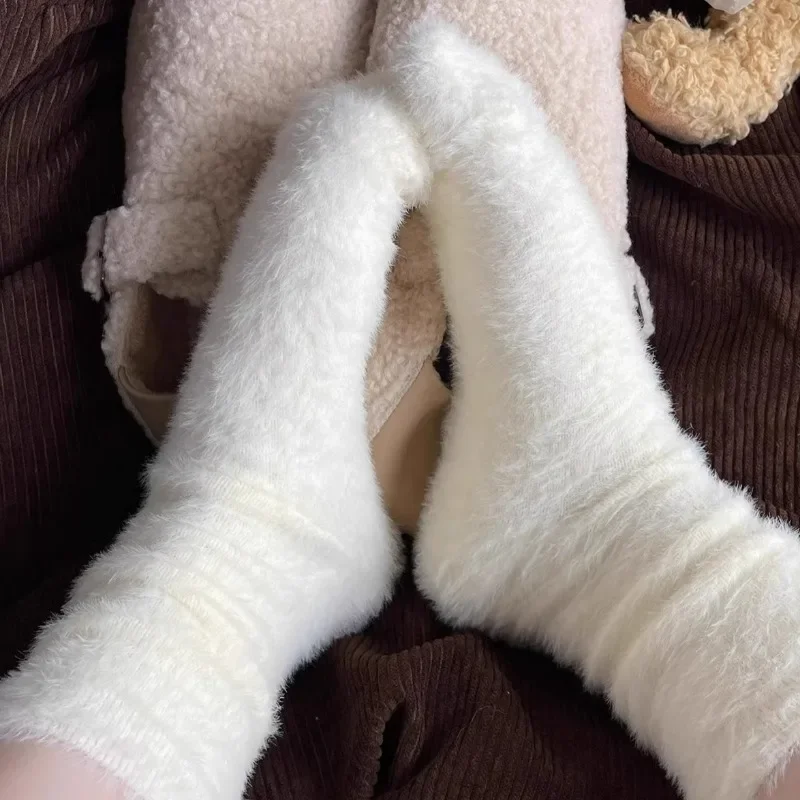 Winter Women Mink Velvet Socks Harajuku Thicken Plush Soft Warm Middle Tube Sock Elastic Home Sleep Thermal Floor Fluffy Sock