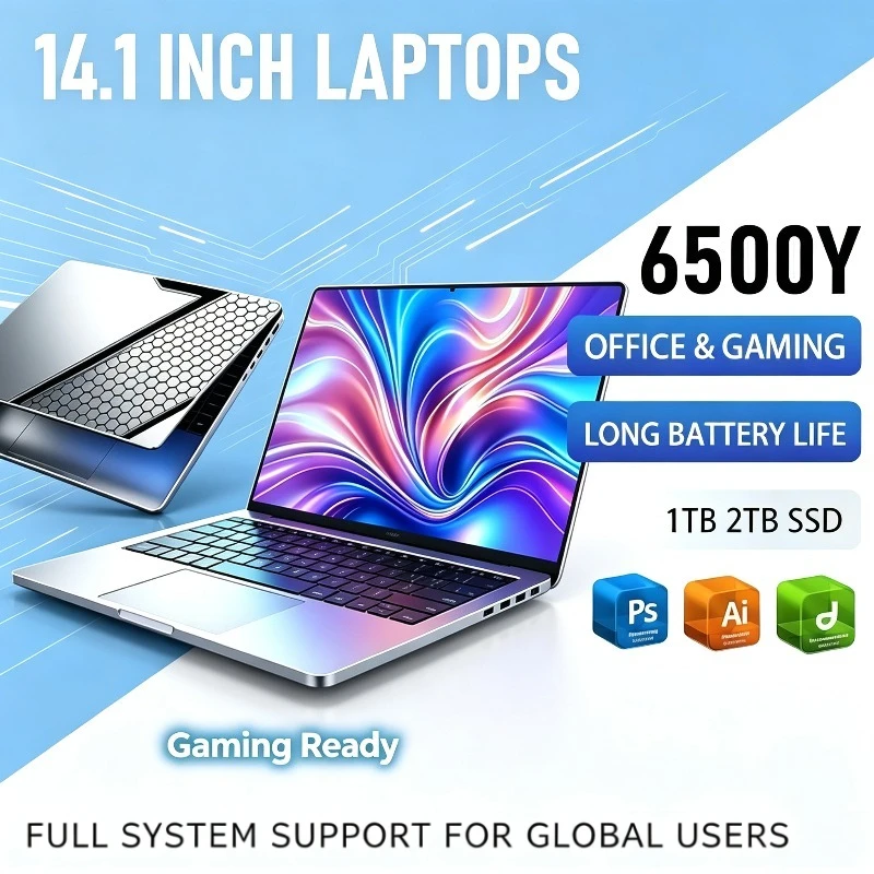 New Business Laptops 14.1 Intel Core 6500Y Notebook PC Ultra Slim Laptop 32GB RAM 1TB 2TB SSD For Office Games Computer Windows