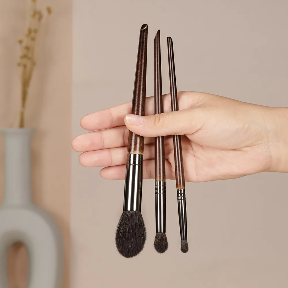 OVW  Brush Set 3PCS Soft Natural Goat Hair Detail Blending Cosmetic Make Up Beauty Tool Kabuki