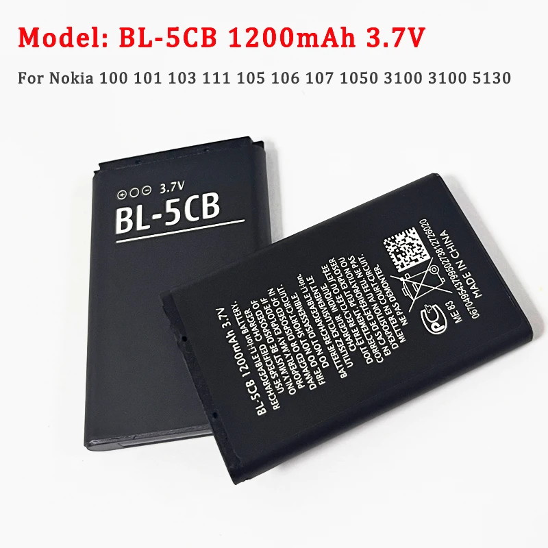 

BL-5CB BL5CB Battery 3.7V 1200mAh Mobile Phone Batteries for Nokia 100 101 103 111 105 106 107 1050 3100 3100 5130