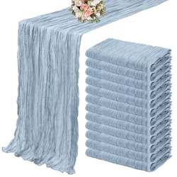 10PCS Set Semi-Sheer Gauze Wedding Table Runner dusty blue Cheesecloth Table Dining Party Christmas Banquets Arches Cake Decor