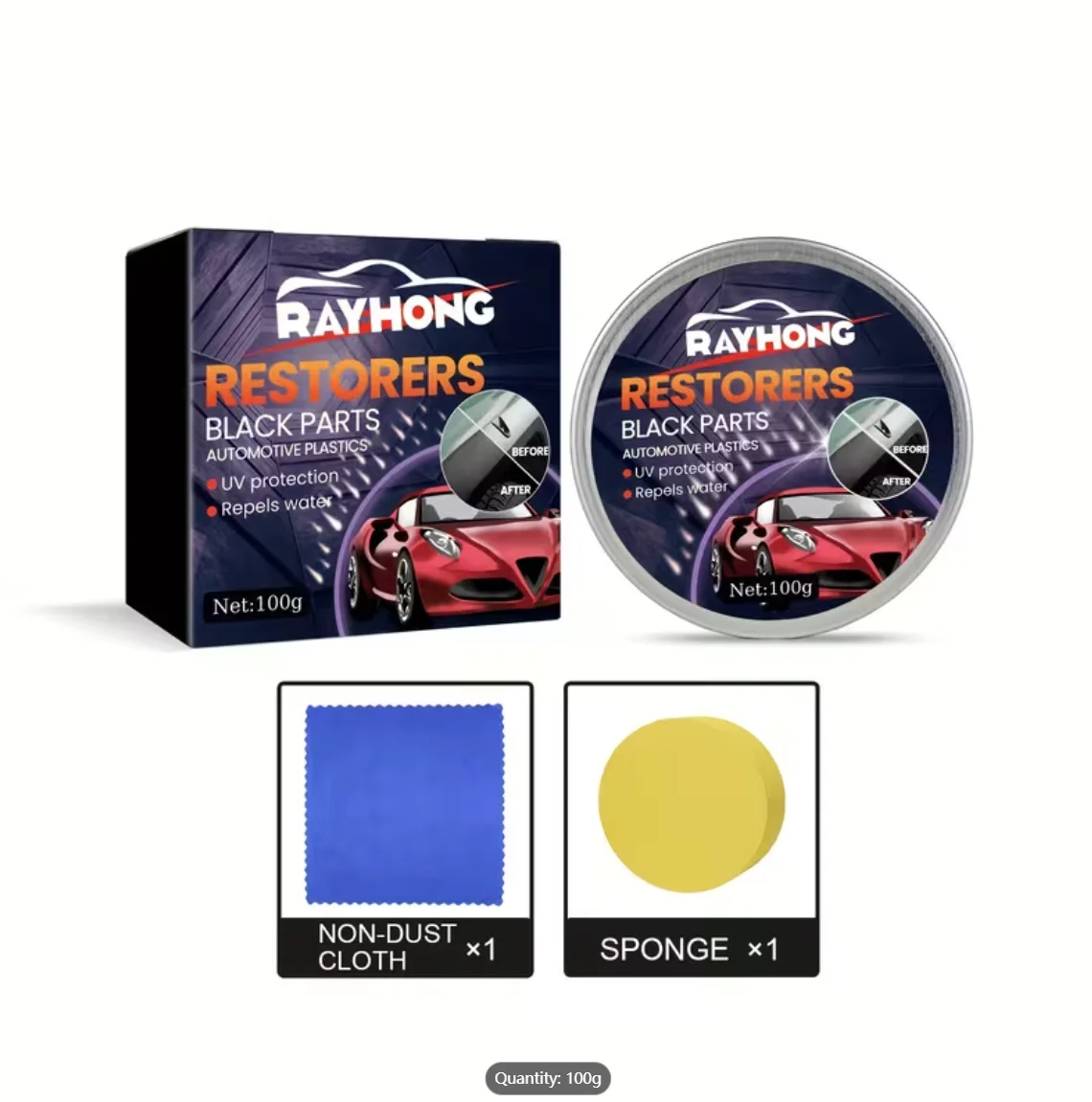 

Восстановитель пластика Rayhong для автомобиля, 100 г - Черный восстановитель для деталей салона, защита от УФ-излучения и водоотталкивающее покрытие