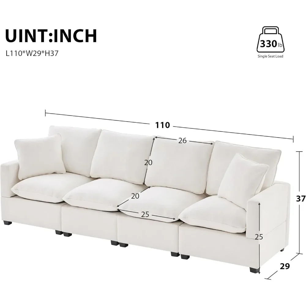 Modern Modular 4 Seat Chenille Sectional Sofa Set - Versatile Living Room Furniture with Throw Pillows