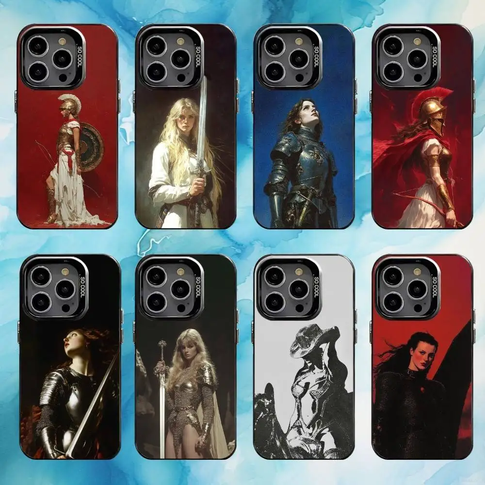 

Female Knight Phone Case For iPhone17,16,15,14,13,12,11 Plus,Pro Max Black Candy silver phone case