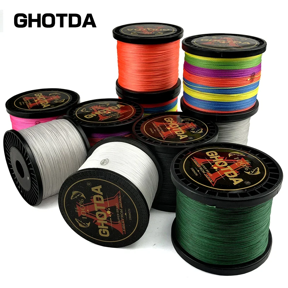 GHOTDA Braided Fishing Line Multifilamen Multicolor 4 Strands 500M 300M 100M 10LB to 120LB Carp PE 100%