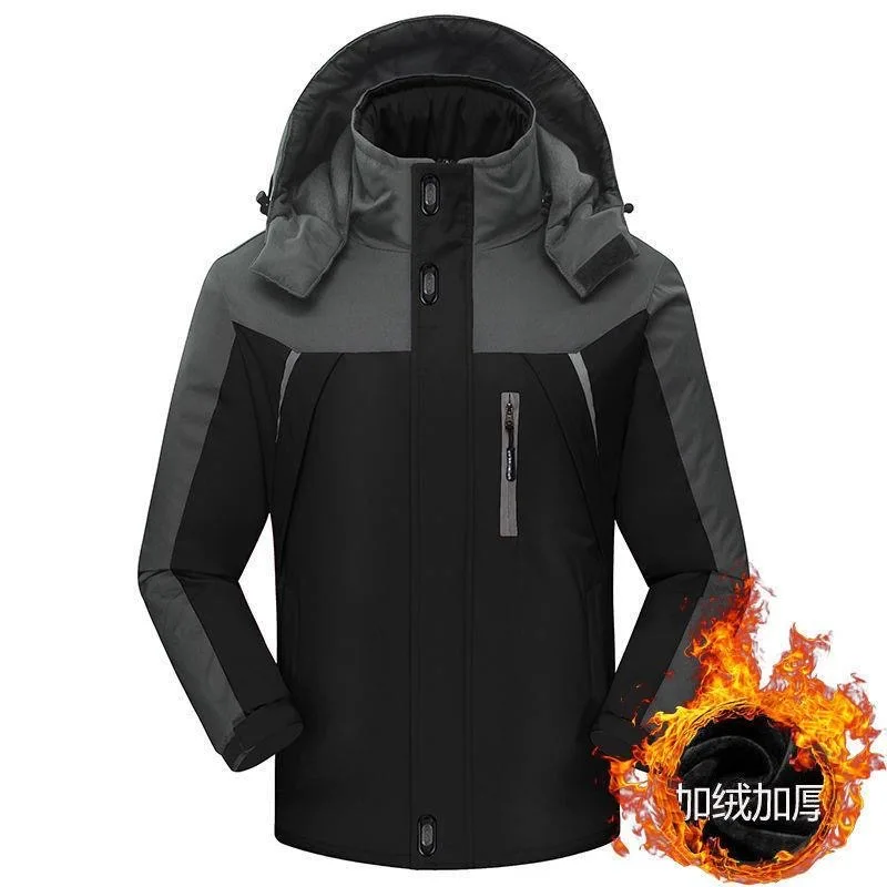 2024 Autumn and Winter New Fashion Waterproof Outdoor Sports Hooded Coat Men\'s Casual Loose Plus Fleece High Quality Trench Coat