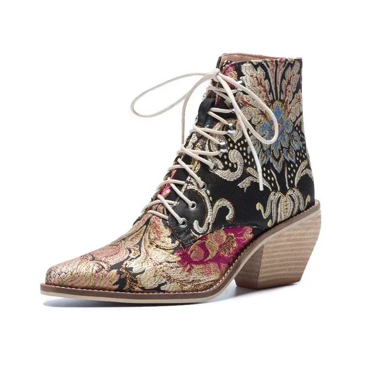 Women ankle boots free big size 23-26.5cm length shipping women shoes winter woman embroidered Flower fashion all match