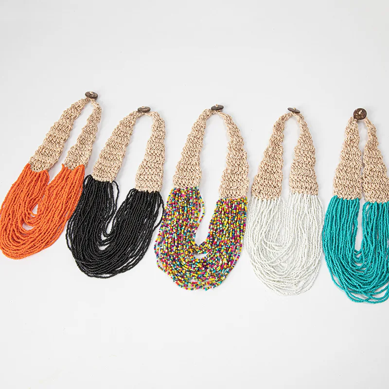 Beaded necklace Colour Originality Multilayer Hand knitting Bohemia Adjustable Tide Simple Retro Rice bead necklace