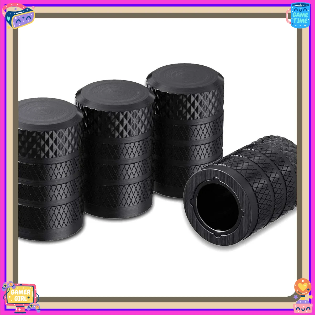 Tire valve caps, black, 4 pieces/pack, anodized aluminum tire valve cap set, corrosion-resistant
