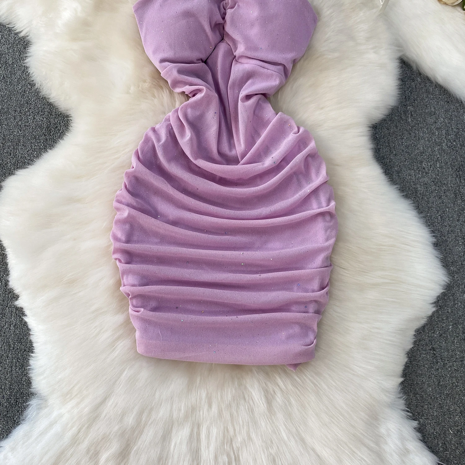 فستان Foamlina صيفي مرصع بالنجوم بتصميم السماء المرصعة بخصر مطوي بقصة ضيقة فستان قصير مثير برغبة نقية فستان بدون ظهر #4