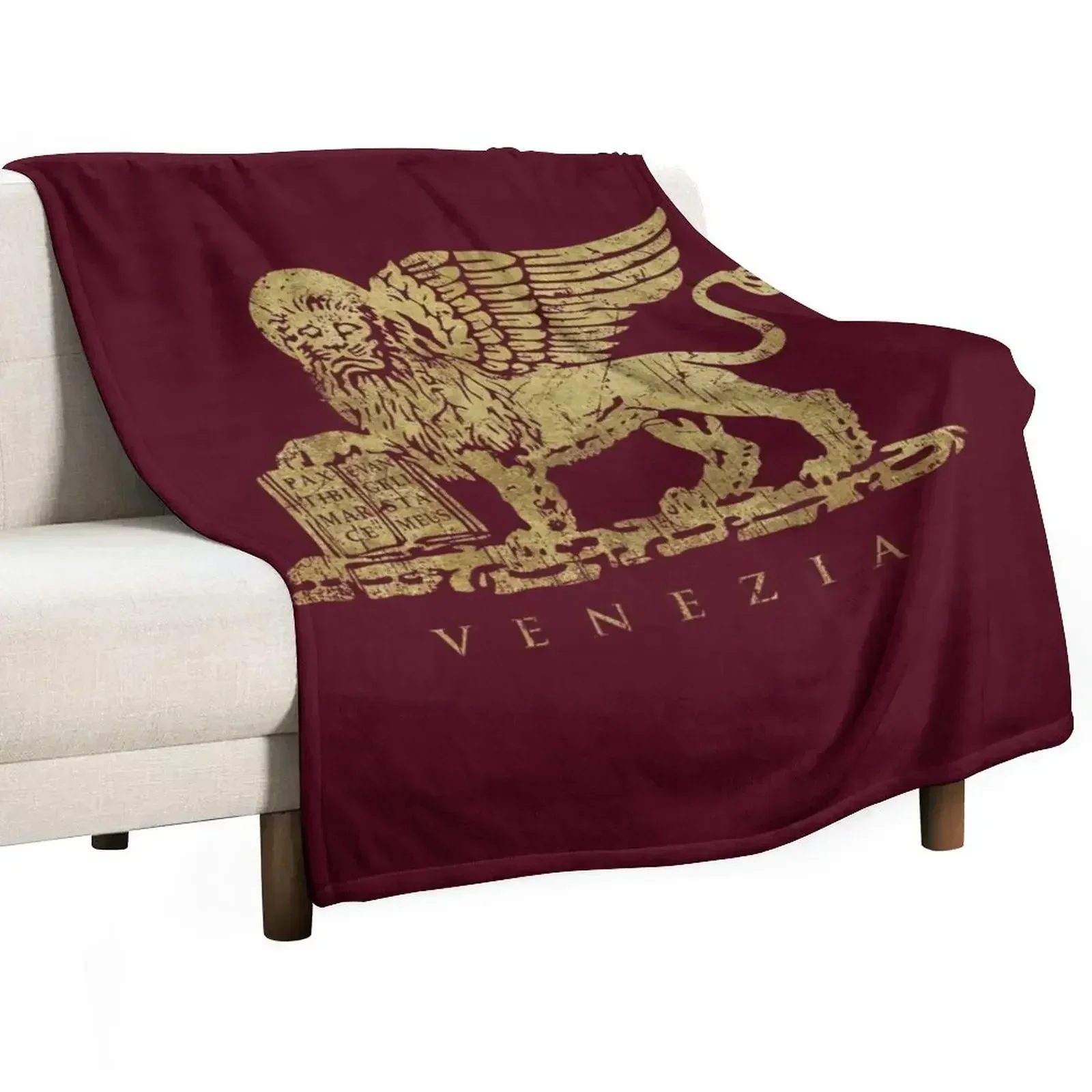 Leone di San Marco of Venezia - Vintage Gold Throw Blanket Decorative Sofa Luxury Designer Hairy Blankets