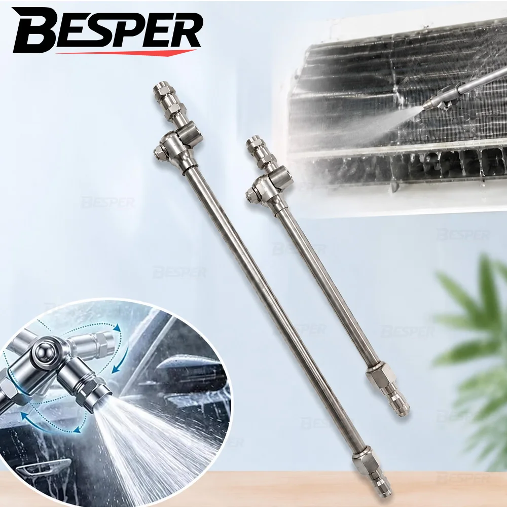 Universal 360° Swivel AC Cleaning Wand, 25° Fan Nozzle, 1/4' Quick-Connect, Wide-Angle Spray for HVAC Coils, Car Body Cleaning