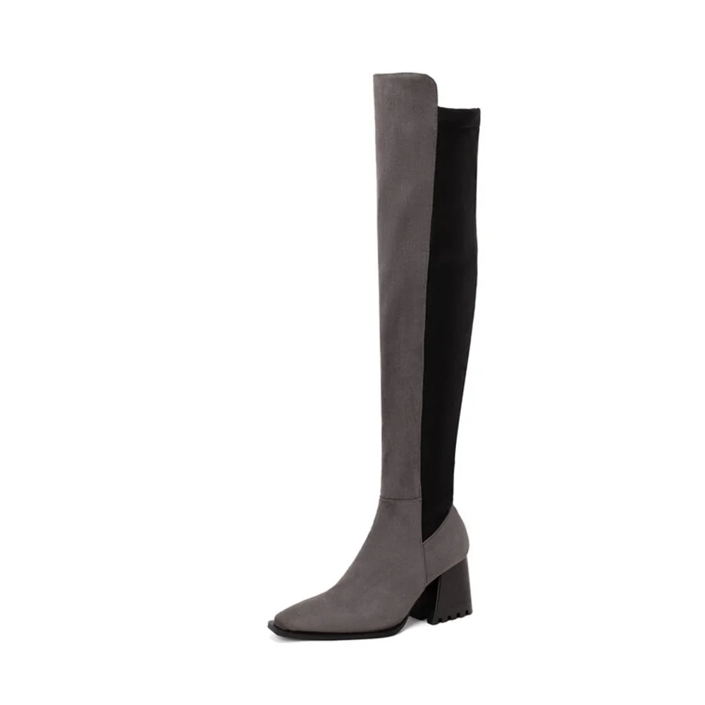 

Женские универсальные Сапоги выше колена, коричневые высокие сапоги на высоком каблуке, большой размер 46, 47, 48, 2023, 8001