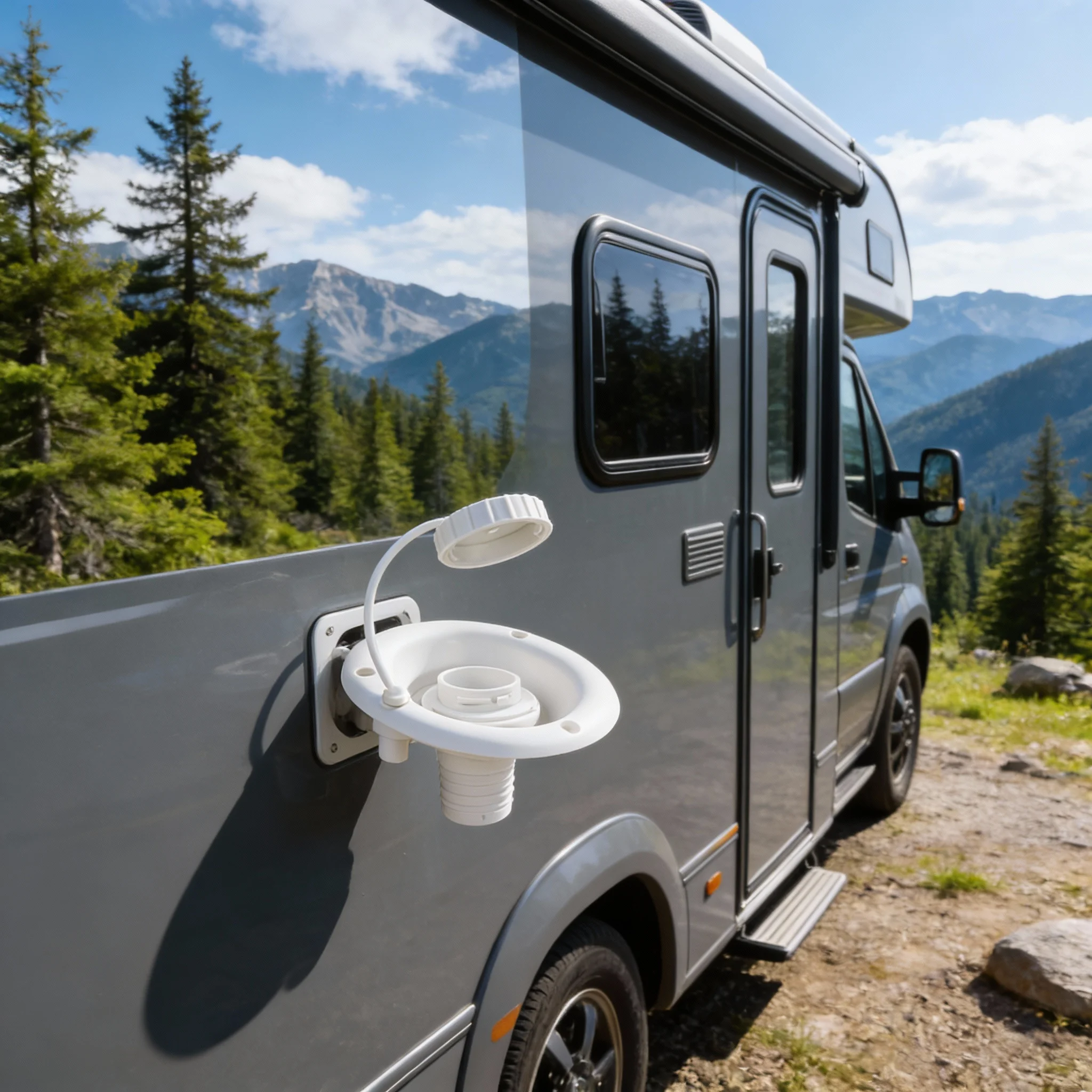 RV Gravity Water Inlet For Fresh Tank White Black PP Material With Vent Hole Water Inlet Filler Hose Connector