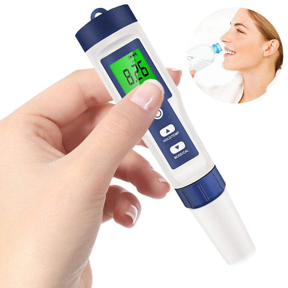 

5-in-1 Water Tester Pool Salt Tester High Accuracy Water Quality Tester Multifunctional Water Analyzer Backlight for Hydroponics