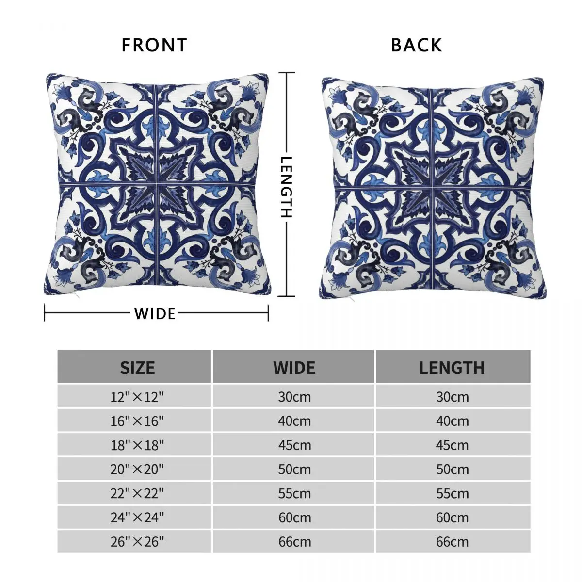 Blue Ornate Floral Mediterranean Sicilian Tile Square Pillowcase Pillow Cover Polyester Cushion Comfort Throw Pillow for Home