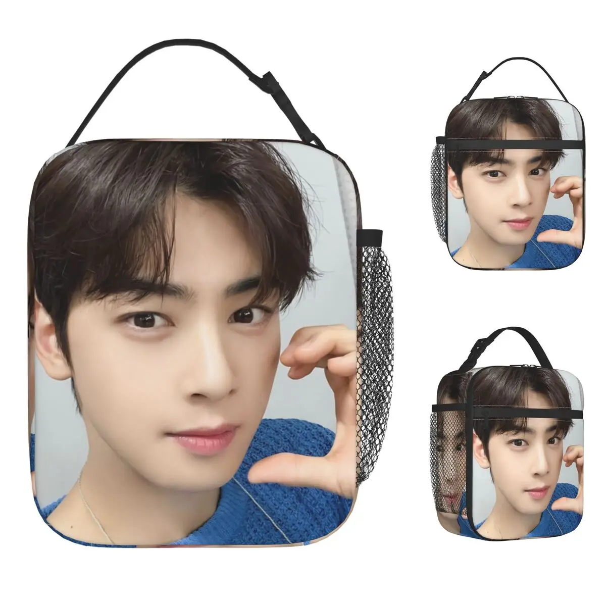 

Сумка для обеда Cha EunWoo, модная коробка для завтрака для детей, офисная портативная сумка-холодильник на молнии, оксфордская сумка-тоут с графическим дизайном, сумки для еды