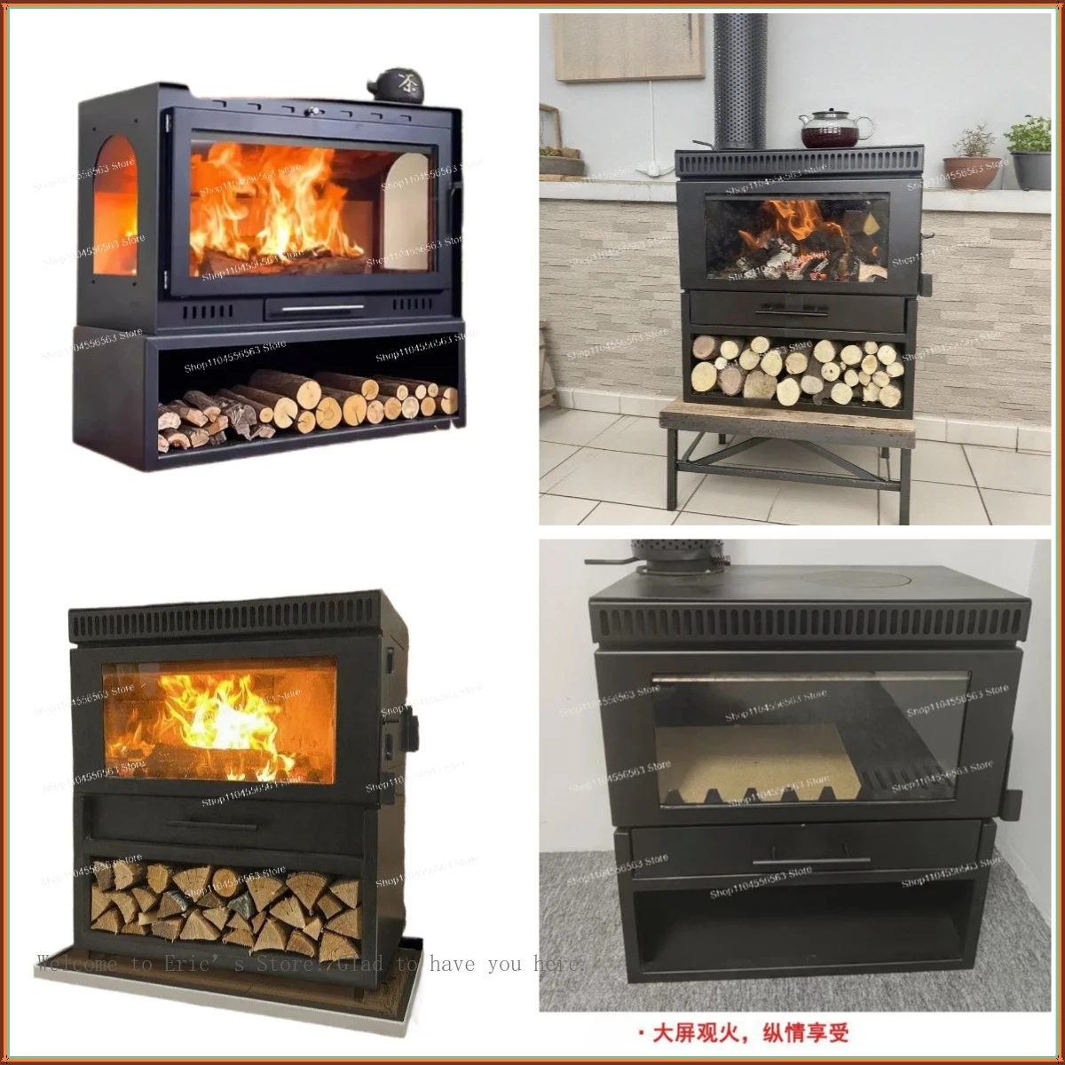 Wood Burning Fireplace, Authentic Flame Heating Stove for Home & Cabin Rustic Decor