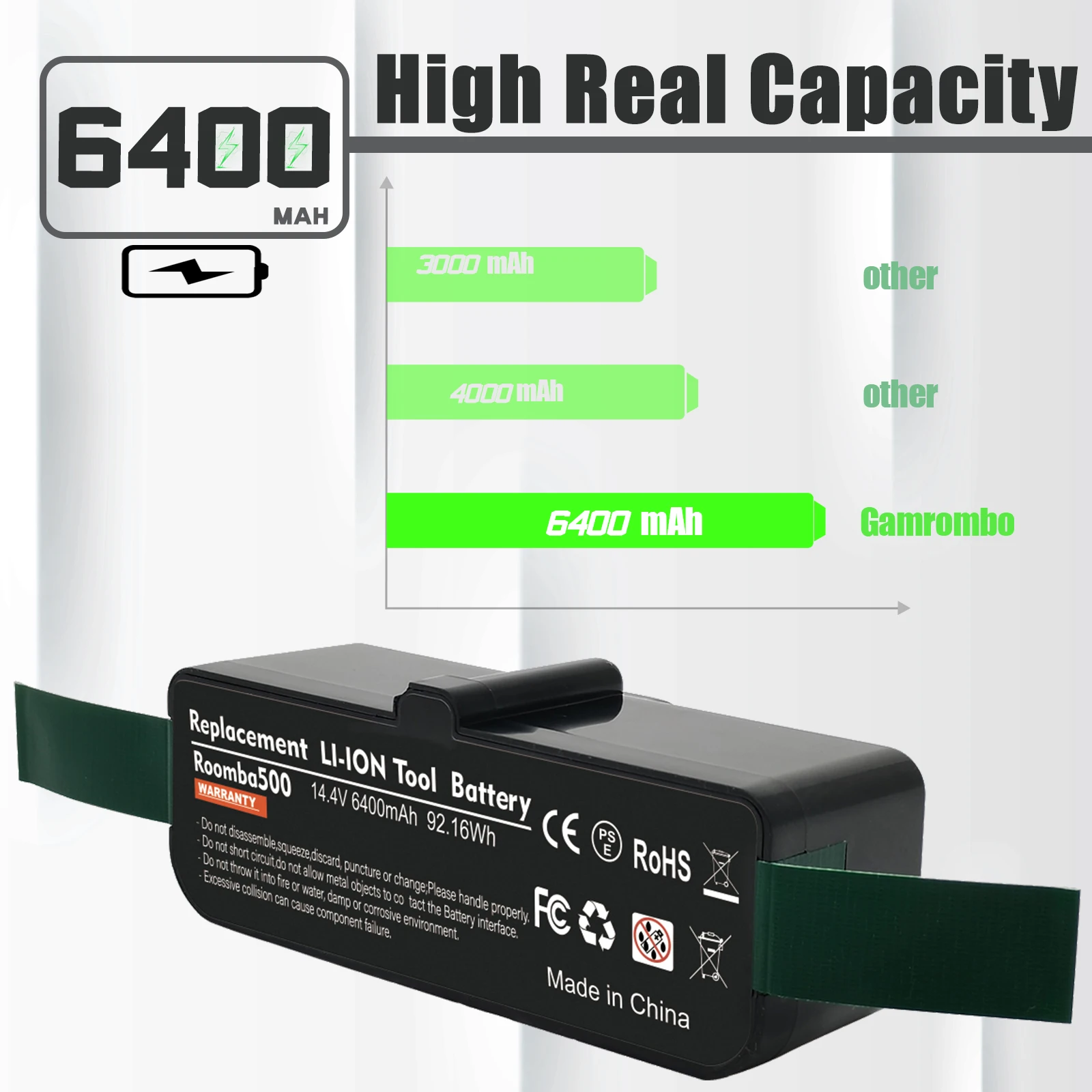 For Roomba Battery 14.4V 6.4Ah Rechargeable Battery For iRobot Roomba 500 600 700 800 900 595 620 650 780 Vacuum Cleaner Battery